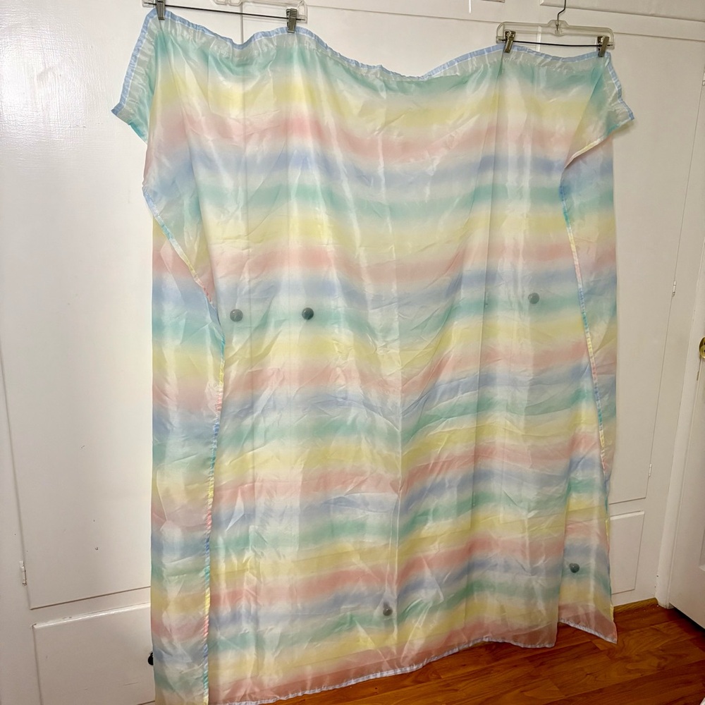Vintage 80s Pastel Rainbow Ombré Sheer Fabric Shower Curtain